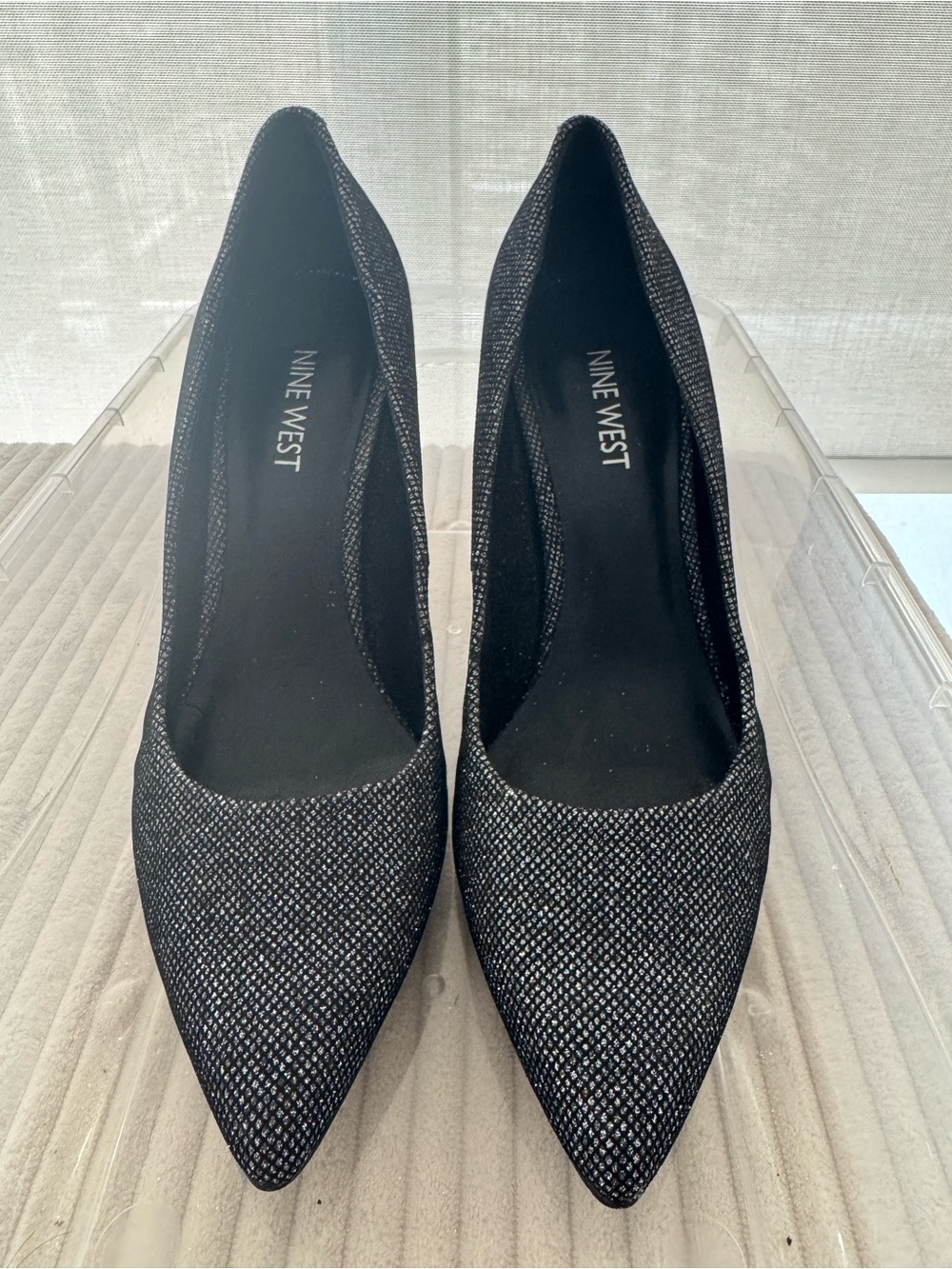 Nine West Black Glitter Pointed Pumps